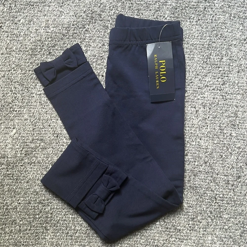 NWT Ralph Lauren Bow Detail Back Cotton Jersey Leggings Navy Blue Girls 6 - Picture 2 of 3